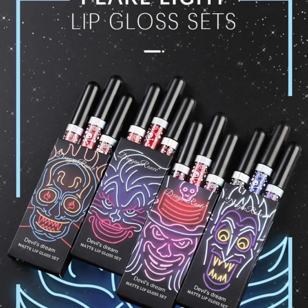 💔SOLD💔DRAGON RANEE Devil’s Dream Glitter Liquid Tinted Lip Gloss Set Purple Blue - Picture 5 of 6